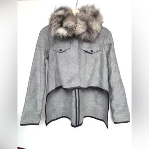 CMFR CANADA JACKET WOOL GREY fur collar high low parka overcoat lightweight cape